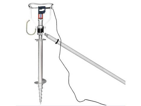 A 2000 W electric ground screw driver with support tube and ground screw on white background.
