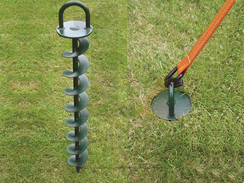 A ground anchor standing and a complete installation of tent strip.