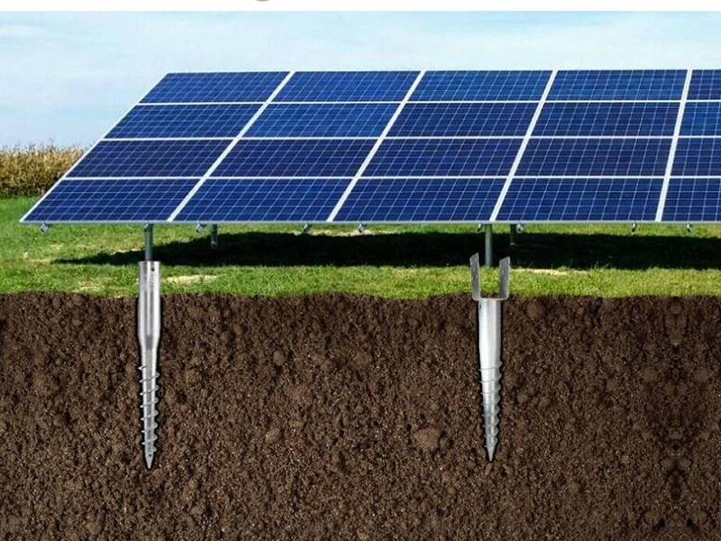 Ground screws used in solar power system.